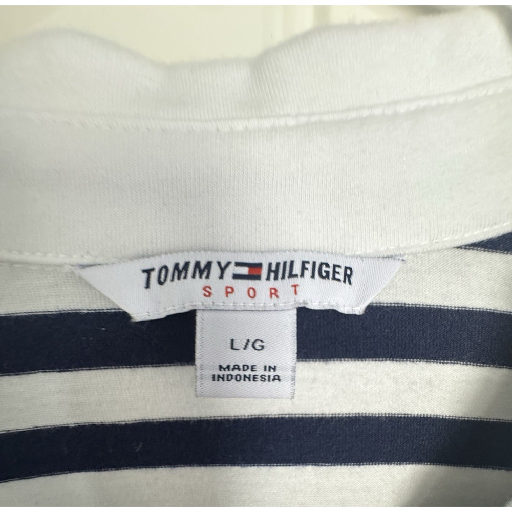 Tommy Hilfiger Sport Women’s Large Navy & White Striped Shirt Coastal Preppy - Picture 4 of 10